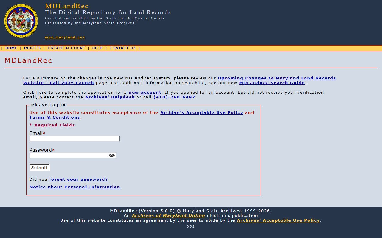 Caroline County Clerk of the Circuit Court land records portal
