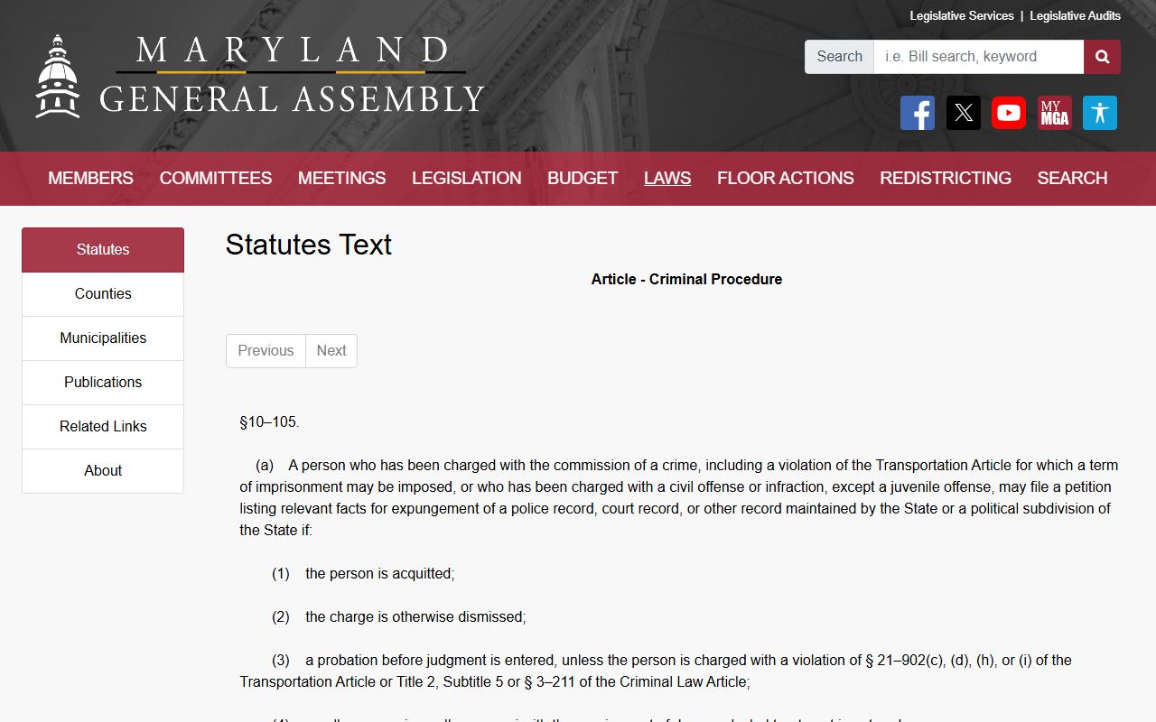 Caroline County criminal court records expungement statute source
