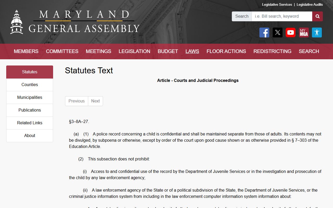 Caroline County criminal court records juvenile confidentiality statute