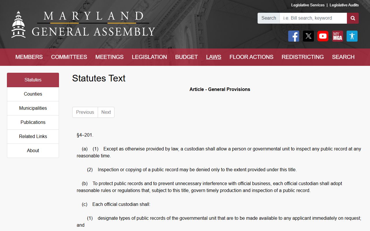 Caroline County Circuit Court public record inspection statute