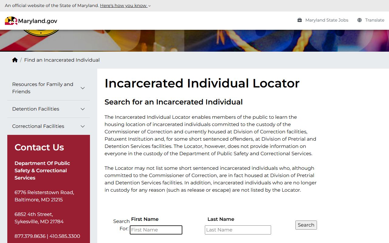 Caroline County inmate records Maryland DPSCS locator