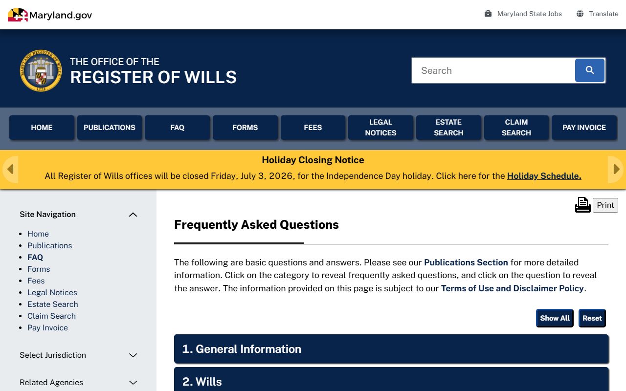 Caroline County Orphans' Court probate records FAQ