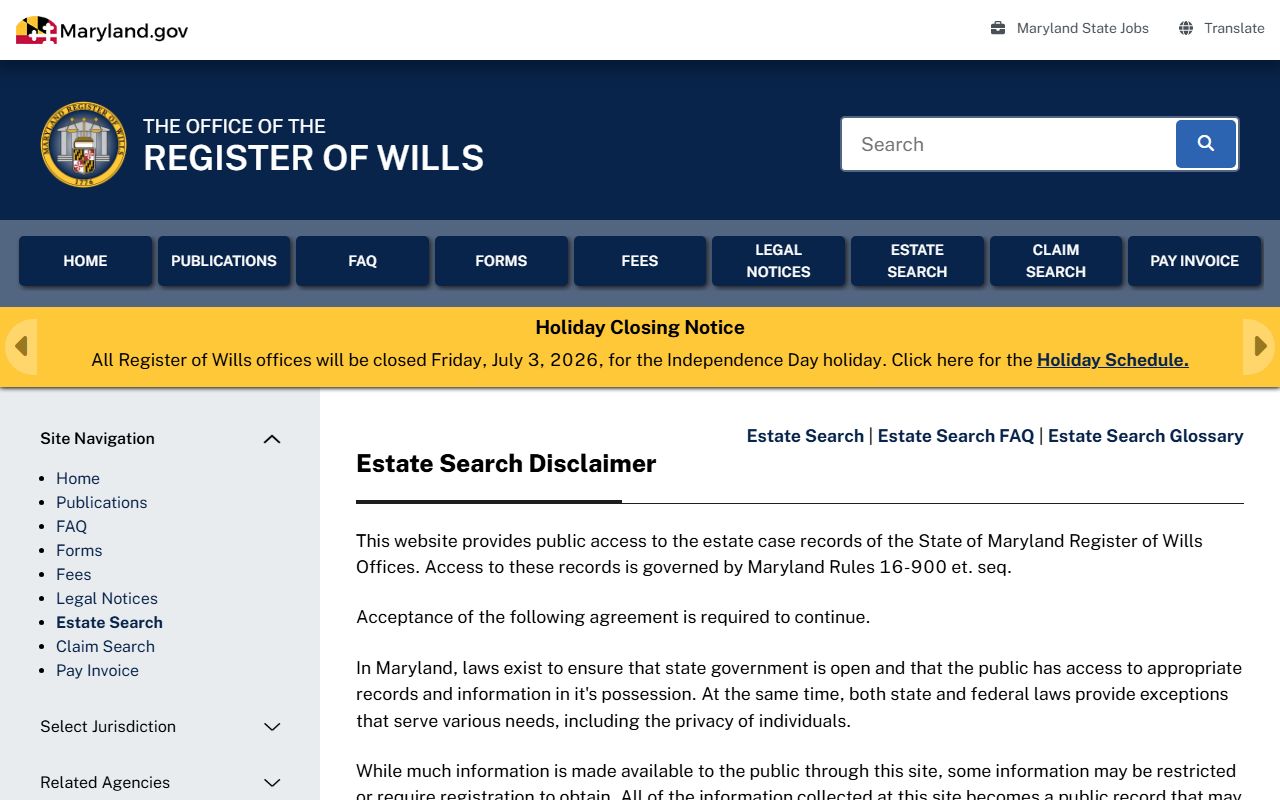 Caroline County probate records estate search